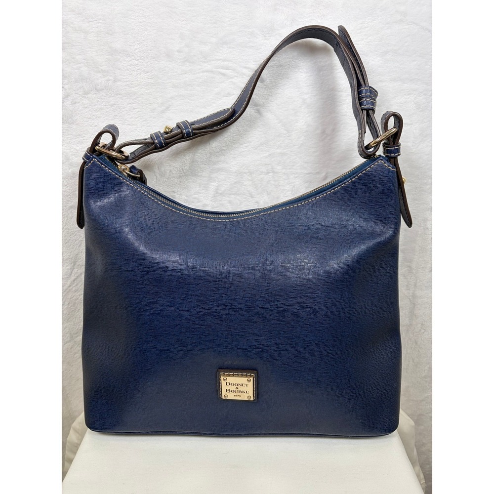Dooney & Bourke Saffiano Leather Hobo Bag Purse Navy Blue Large Shoulder Bag - Picture 2 of 15